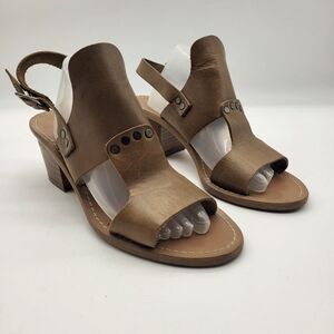 Barbara Barbieri tan leather block heel open toe sling back sandals Sz 37